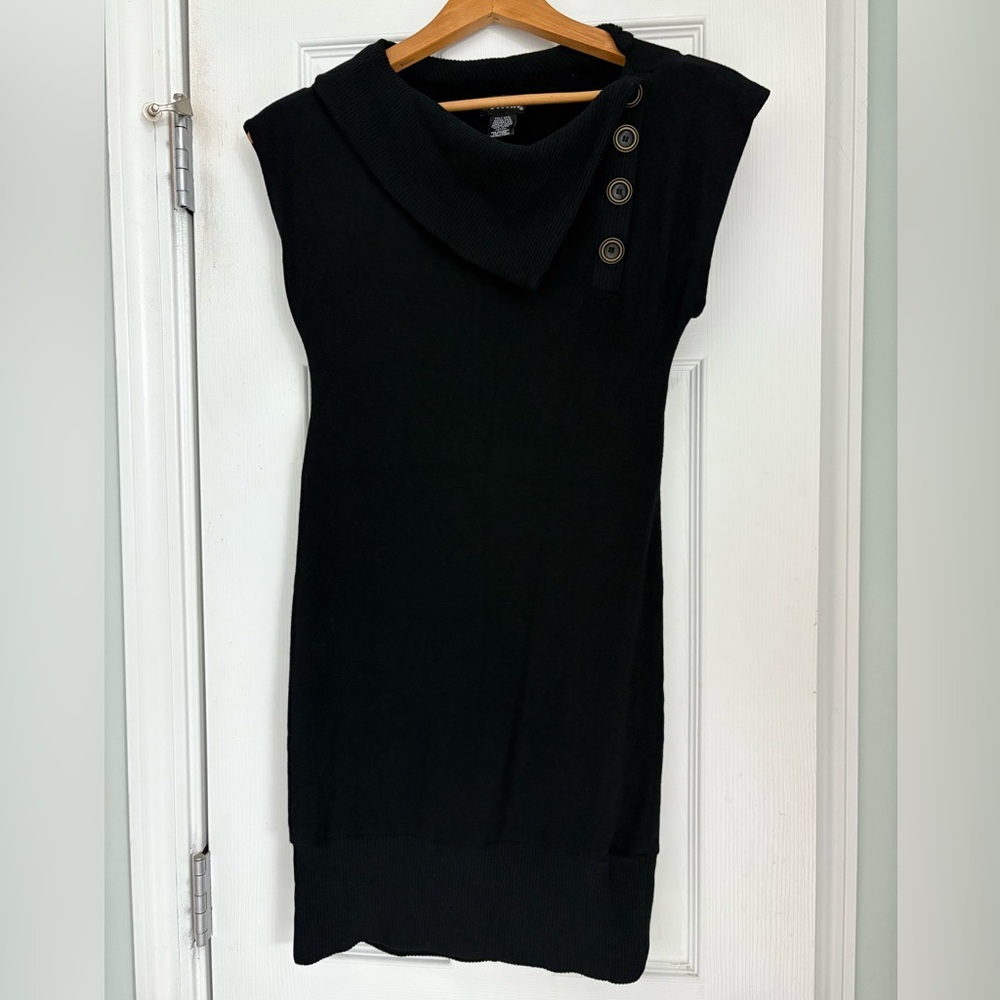 Wet Seal Black Sleeveless Sweater Dress with Button Detail
